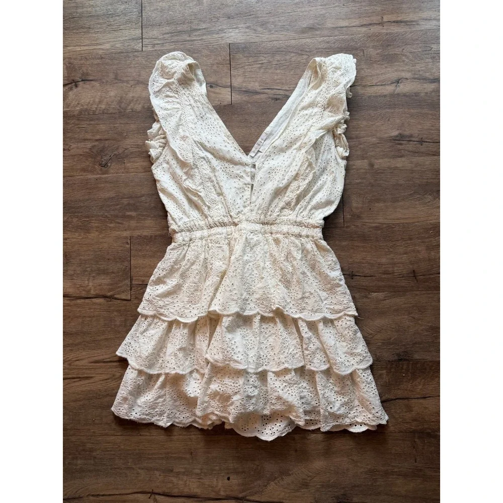 love the label White Eyelet Ruffle Tiered Mini Dress‎ Size L - Picture 4 of 5